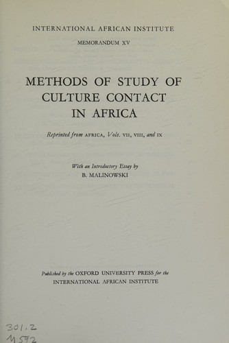 Cover for Methods of Study of Culture Contact in Africa (International Institute of African Languages and Cultures, Memorandum XV)