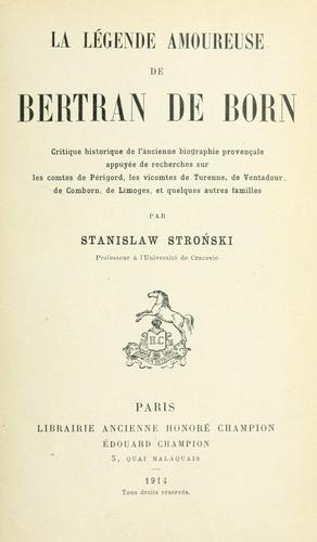 Cover for La légende amoureuse de Bertran de Born