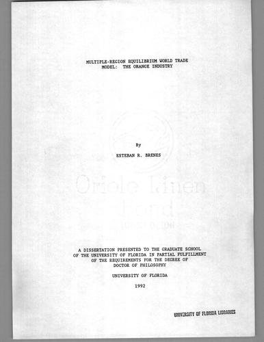 Cover for Multiple-region equilibrium world trade model