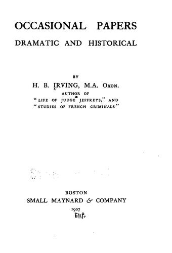 Cover for Occasional Papers: Dramatic and Historical