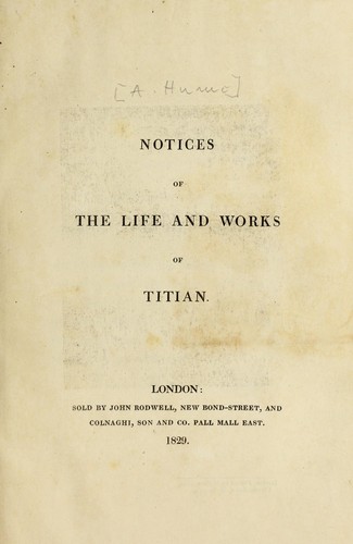 Cover for Notices of the life and works of Titian
