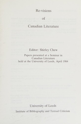 Cover for Re-visions of Canadian literature