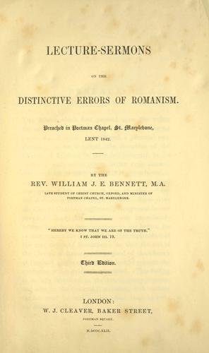 Cover for Lecture-sermons on the distinctive errors of Romanism