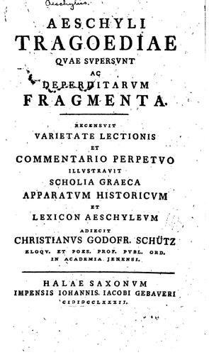 Cover for Aeschyli tragoediae quae supersunt ac deperditarum fragmenta
