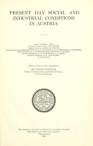 Cover for Present day social and industrial conditions in Austria.