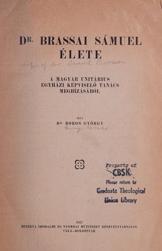 Cover for Dr. Brassai Sámuel élete