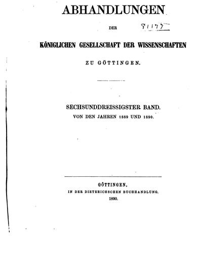 Cover for Abhandlungen der Königlichen Gesellschaft der Wissenschaften zu Göttingen
