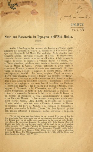 Cover for Note sul Boccaccio in Ispagna nell'Eta Media.  (Schluss)