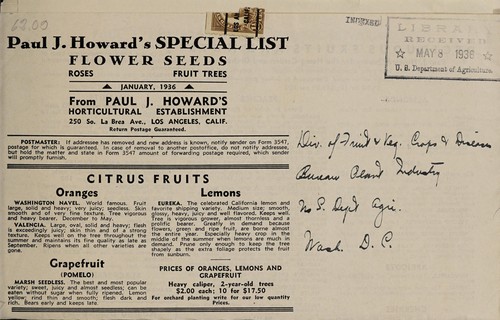 Cover for Paul J. Howard's superior roses, flower seeds, fruit trees for 1936