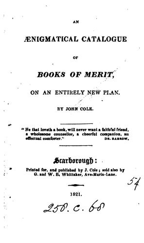 Cover for An ænigmatical catalogue of books of merit. [With] Key