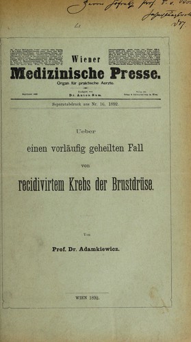 Cover for Ueber einen vorläufig geheilten Fall von recidivirtem Krebs der Brustdrüse