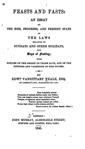 Cover for Feasts and Fasts: An Essay on the Rise, Progress, and Present State of the Laws Relating to ...