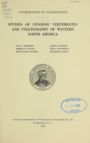 Cover for Studies of Cenozoic vertebrates and stratigraphy of western North America ...