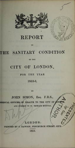Cover for Report on the sanitary condition of the City of London, for the year 1852-3