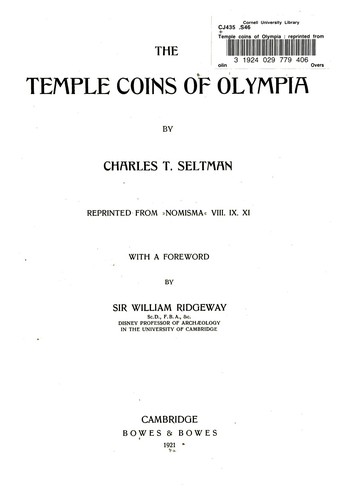 Cover for The temple coins of Olympia