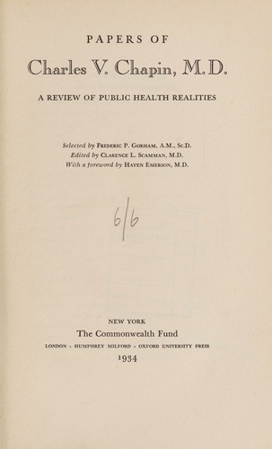 Cover for Papers of Charles V. Chapin, M. D.