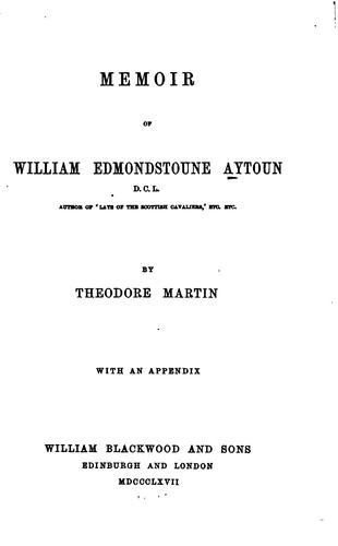 Cover for Memoir of William Edmondstoune Aytoun ...