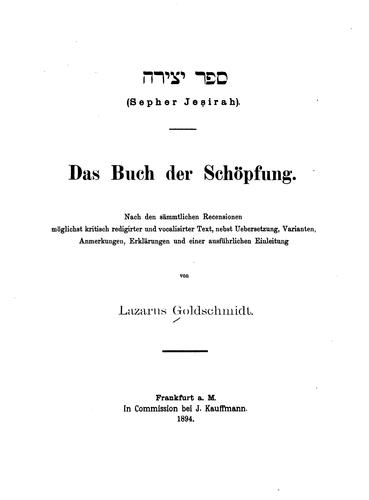 Cover for Sefer Yetsirah(sepher Jesirah): Das Buch der Schöpfung