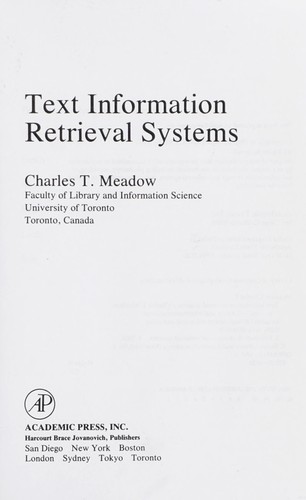 Cover for Text information retrieval systems
