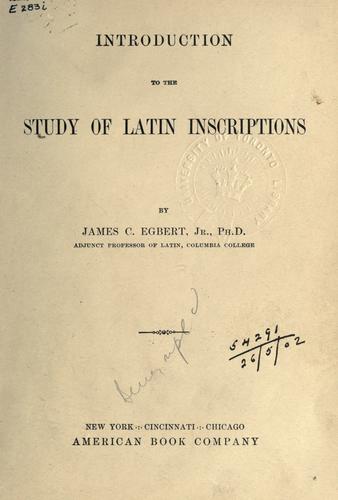 Cover for Introduction to the study of Latin inscriptions.