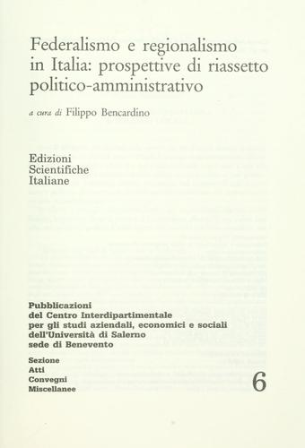 Cover for Federalismo e regionalismo in Italia