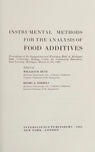 Cover for Instrumental methods for the analysis of food additives; proceedings.