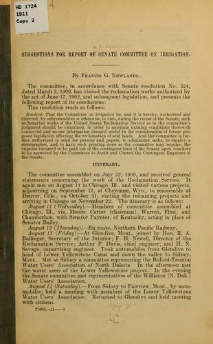 Cover for Suggestions for report of Senate Committee on irrigation
