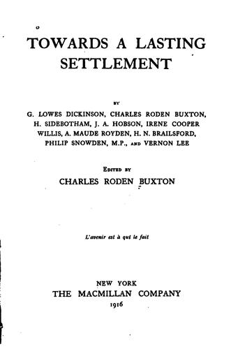 Cover for Towards a lasting settlement...