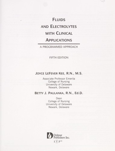 Cover for Fluids and electrolytes with clinical applications