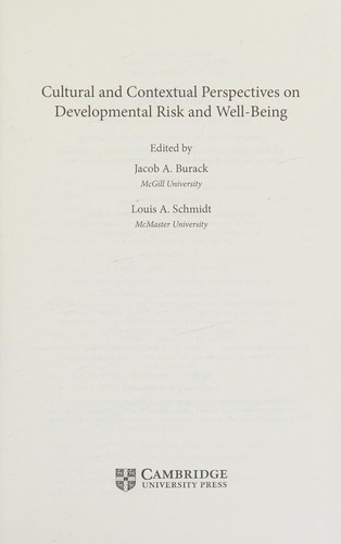Cover for Cultural and Contextual Perspectives on Developmental Risk and Well-Being