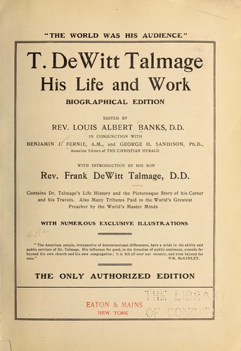 Cover for T. De Witt Talmage, his life and work.