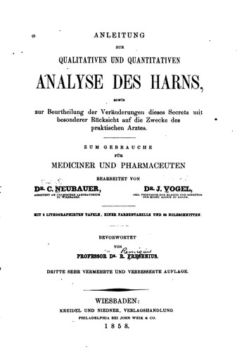 Cover for Anleitung zur qualitativen und quantitativen Analyse des Harns: Sowie zur ...