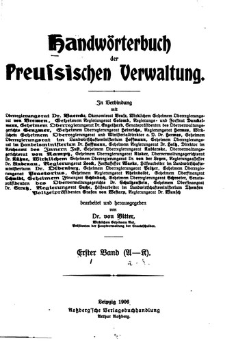Cover for Handwörterbuch der preussischen Verwaltung: In Verbindung mit... Dr. Baerecke...[and Others]