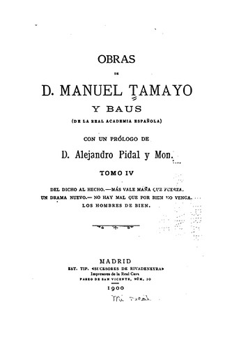 Cover for Obras de D. Manuel Tamayo y Baus ...