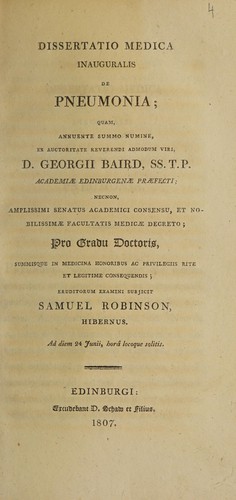 Cover for Dissertatio medica inauguralis, de pneumonia ...