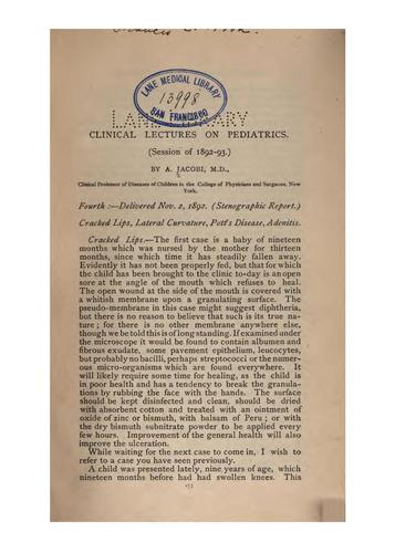 Cover for Clinical lectures on pediatrics (Session 1892-93) 1892-93
