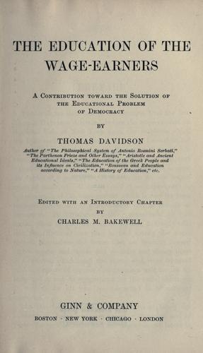 Cover for The education of the wage-earners