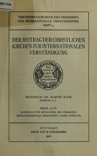 Cover for Der Beitrag der christlichen Kirchen zur internationalen Verstandigung