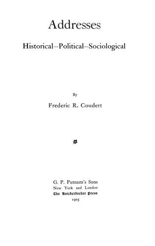 Cover for Addresses, historical - political - sociological