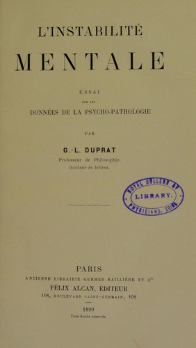 Cover for L'instabilit©♭ mentale, essai sur les donn©♭es de la psycho-pathologie