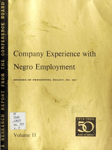 Cover for Company experience with Negro employment.
