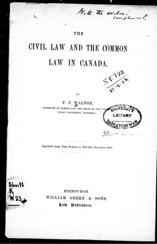 Cover for The civil law and the common law in Canada