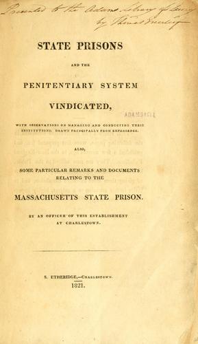 Cover for State prisons and the penitentiary system vindicated