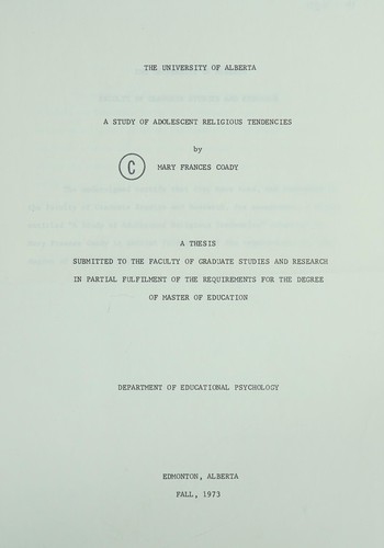 Cover for A study of adolescent religious tendencies