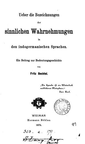 Cover for Ueber die Bezeichnungen der sinnlichen Wahrnehmungen in den indogermanischen Sprachen.
