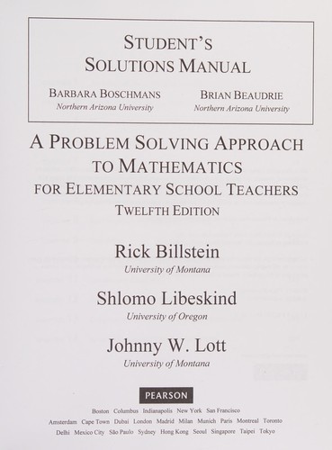 Cover for Student's Solutions Manual for a Problem Solving Approach to Mathematics for Elementary School Teachers