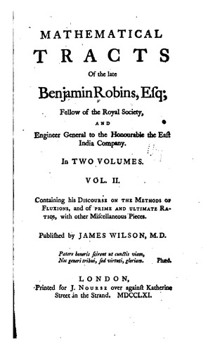 Cover for Mathematical tracts of the late Benjamin Robins