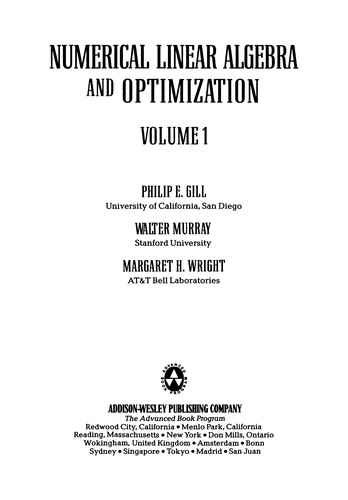 Cover for Numerical linear algebra and optimization.