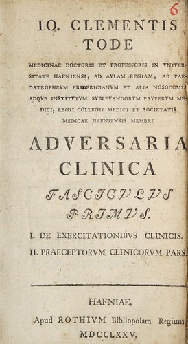 Cover for Adversaria clinica fasciculus primus. I. De exercitationibus clinicis. II. Praeceptorum clinicorum pars