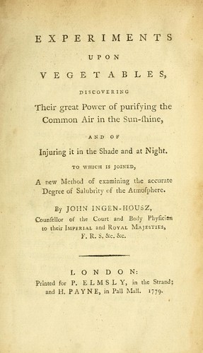 Cover for Experiments upon vegetables